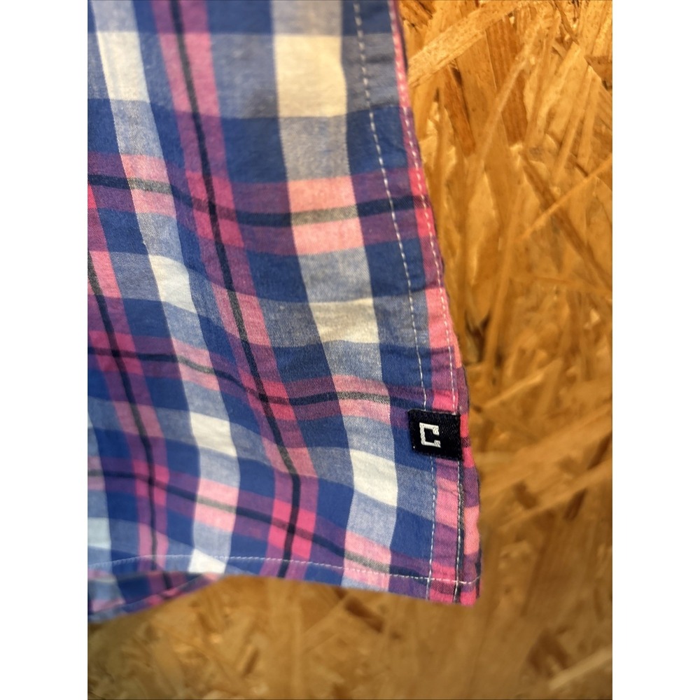 Chaps Stretch Blue And Pink Plaid Short Sleeve Men's Shirt Sz Large - Picture 6 of 11